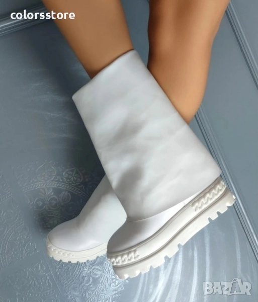 Боти на платформа - бяла кожа - BP22 , снимка 1
