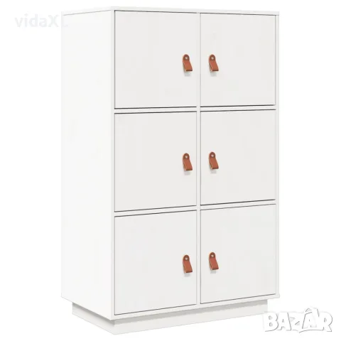 vidaXL Висок шкаф, бял, 67x40x108,5 см, борово дърво масив