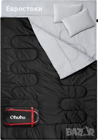 Двоен спален чувал за възрастни Ohuhu, за 3 сезона 220x150 см с 2 възглавници, удобен лек с чанта , снимка 1