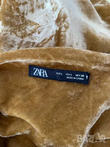 Zara Елегантна рокля от кадифе, охра, размер L, снимка 4 - Рокли - 50075021