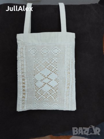 Дамска чанта от плат, тип торба ,с плетена дантела, снимка 3 - Чанти - 42453868