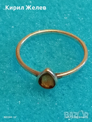 Нежен сребърен пръстен със капковиден камък майсторска ръчна изработка 35438