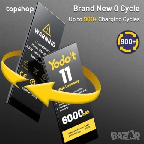 Нова Батерия за iPhone 11 6000mAh, висококапацитетна, Yodoit Upgrade, 0-циклична батерия за iPhone.., снимка 4 - Apple iPhone - 52339455