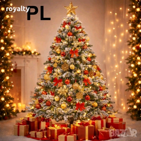 Заснежена гъста елха с много клонки. Метална здрава основа., снимка 2 - Декорация за дома - 52829307