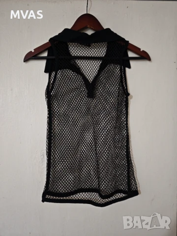 Нов дамски черен мрежест потник S размер , снимка 2 - Потници - 51068232