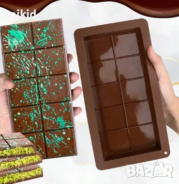 Дубайски Дубай шоколад силиконов молд форма калъп цяла плочка шоколадов блок, снимка 3 - Форми - 47489058