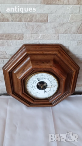 Стар немски барометър с дървена основа - хексагон, снимка 6 - Антикварни и старинни предмети - 53005748