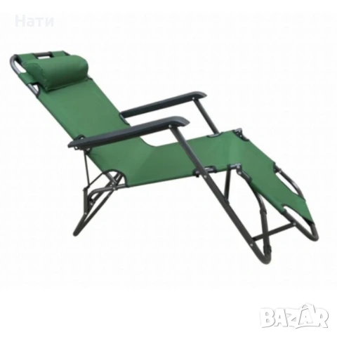 Сгъваем зелен шезлонг с възглавница - комфорт и релакс, снимка 5 - Градински мебели, декорация  - 54023560