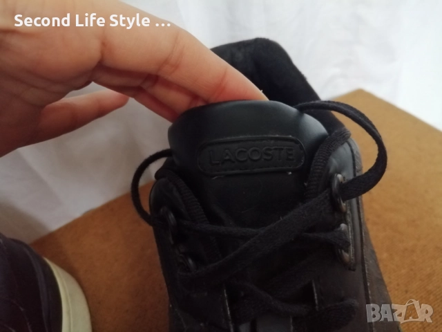 Номер 45 оригинални мъжки маратонки Lacoste, Естествена кожа, Черни, снимка 5 - Маратонки - 52877873