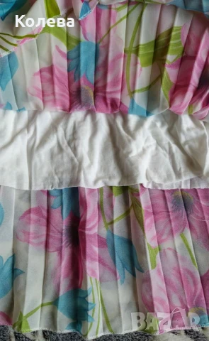 Плисирана рокля от шифон на цветя с подплата, снимка 3 - Рокли - 50727876