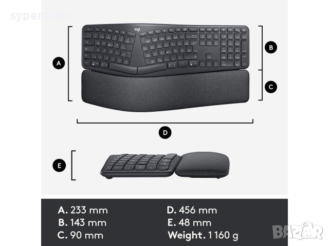 Клавиатура Безжична Logitech ERGO K860 US INTL 920-010108 Eргономична с мека подложка за китки, снимка 4 - Клавиатури и мишки - 42043385