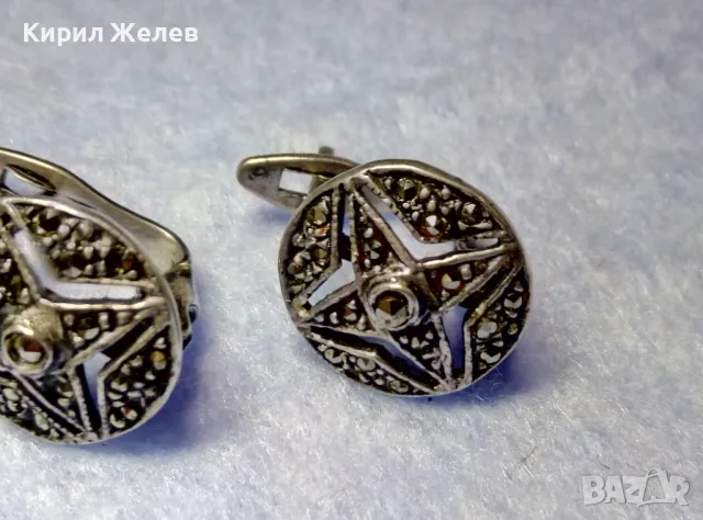 ШАРМАНТНИ МАРКАЗИТЕНИ СРЕБЪРНИ ОБЕЦИ АНГЛИЯ СРЕБРО 925 ЮВЕЛИРНА РЪЧНА ИЗРАБОТКА 48204, снимка 4 - Обеци - 50136096