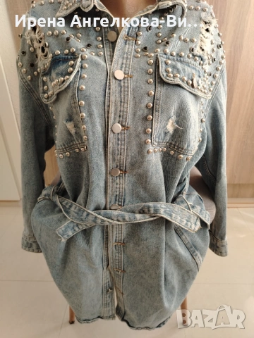 Дънково дълго яке с капси, снимка 2 - Якета - 54121276