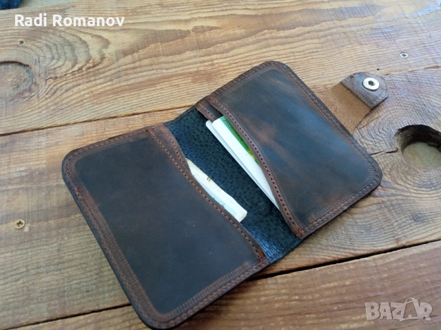 Мъжки кожен портфейл, ловен аксесоар, естествена кожа, ръчна изработка , снимка 3 - Портфейли, портмонета - 52020292
