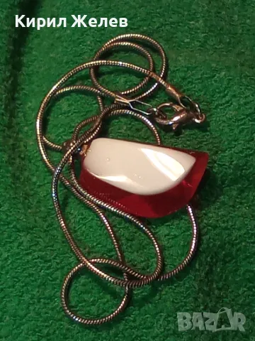 СТИЛНО ПОСРЕБРЕНО МЕДНО КОЛИЕ с АРТ ВИСУЛКА от ЦВЕТНО СТЪКЛО ФЕШЪН МЕДАЛЬОН 25017, снимка 14 - Колиета, медальони, синджири - 49981834