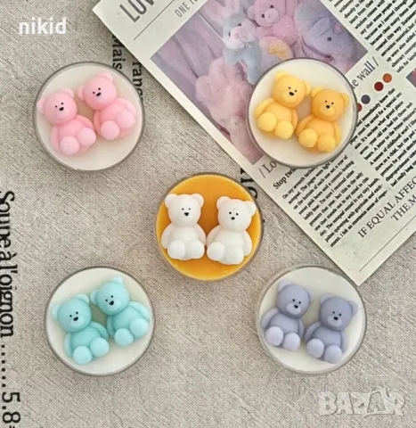 4 еднакви малки мечета мече смола фондан шоколад гипс сапун бонбон, снимка 2 - Форми - 49187318