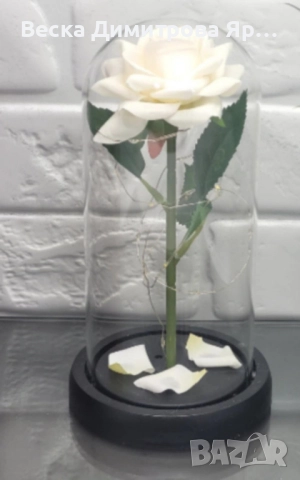 Бяла роза под стъклен купол - Вечна елегантност, снимка 6 - Декорация за дома - 51821481