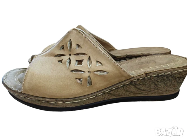 Дамски елегантни чехли, 5 см платформа, Бежови, 255 мм, 40