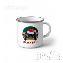 Метално Емайлирано Канче За Геймъри Player 1 Player 2 