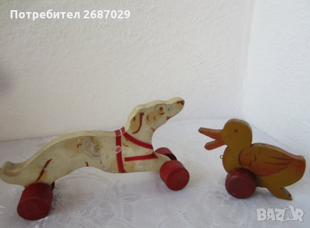 Дървено пате и куче играчка с колелца, снимка 7 - Колекции - 29299517
