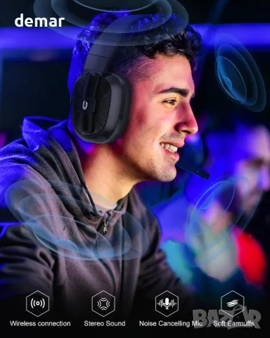 JIMYIU Безжични слушалки за игри с шумопотискащ микрофон, 2,4 GHz и Bluetooth, 50 часа батерия, снимка 3 - Bluetooth слушалки - 49546448