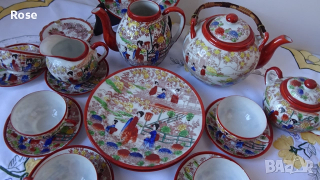 Стар японски костен порцелан тип "яйчена черупка". , снимка 8 - Сервизи - 52448477