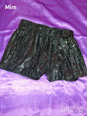 Черни къси панталонки/пола/ с пайети , снимка 6 - Рокли - 51638231