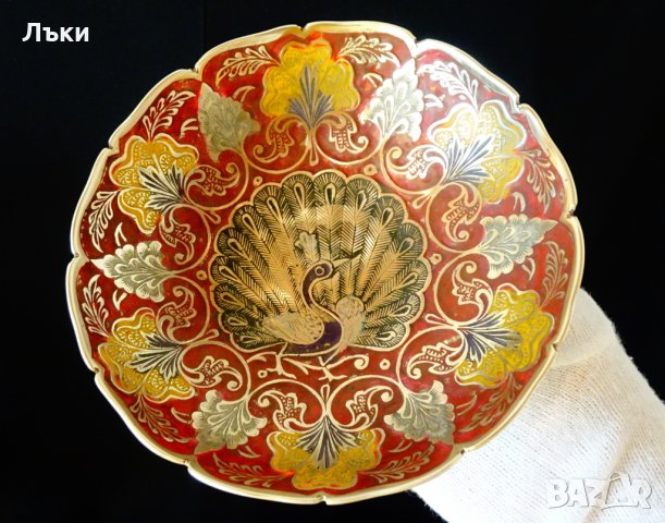 Бронзова фруктиера,клетъчен емайл,паун. , снимка 2 - Антикварни и старинни предмети - 31768532