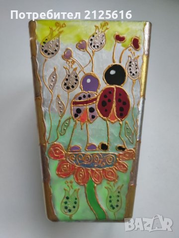 Ръчно рисуван, масивен стъклен свещник. Или ваза, за сухи цветя. , снимка 9 - Вази - 38570852