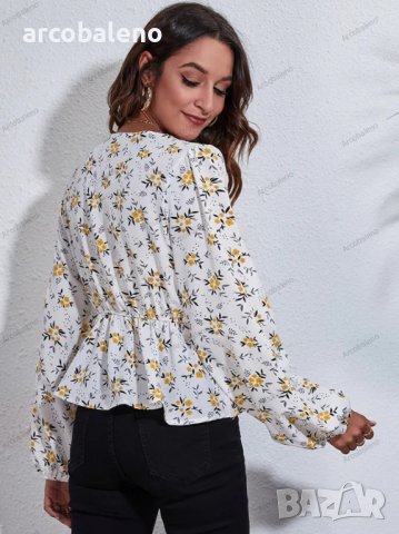 Дамска шифонена риза с карирана флорална щампа с V-образно деколте, 4цвята - 023, снимка 17 - Ризи - 39713060