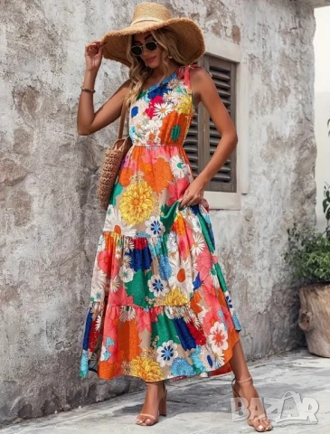 Лятна дълга рокля с едно рамо, снимка 1