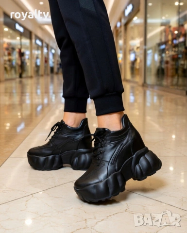 Кецове на платформа - черна кожа, снимка 2 - Кецове - 54028918