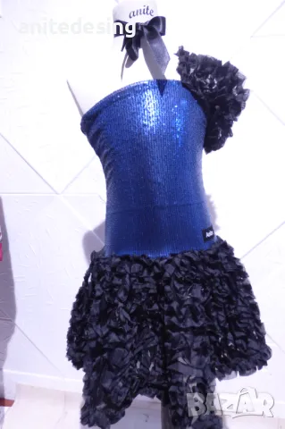 Детска рокля за спортни танци с паети в син цвят, снимка 8 - Детски рокли и поли - 49059774