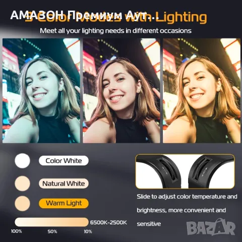 Ulanzi VL100X Двуцветна LED светлина за фото/видео/димиране 2500-6500К/2000mAh батерия , снимка 3 - Светкавици, студийно осветление - 48119302