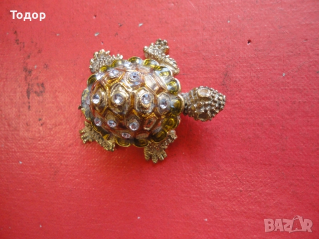 Бронзова кутийка за хапчета бижута костенурка с емайл , снимка 6 - Антикварни и старинни предмети - 52653286