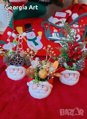 Коледна Златна декорация в кашпа Santa, снимка 2 - Декорация за дома - 48264072