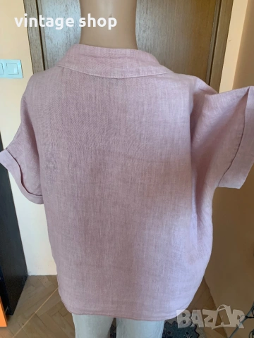 Бледорозова ленена риза с удължени краища , снимка 5 - Ризи - 54139161