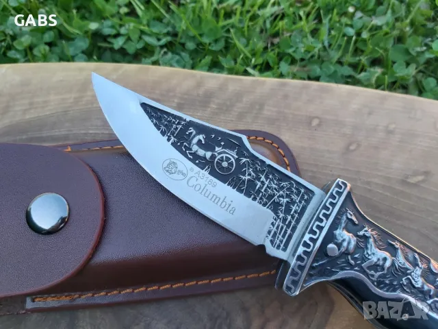 Масивен сгъваем ловен нож Columbia с гравирано острие и дръжка А3189 , снимка 5 - Ножове - 50095345
