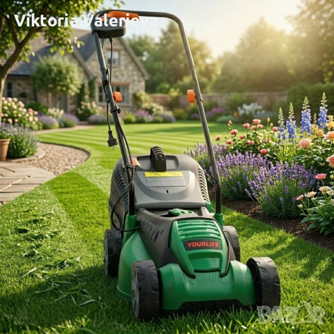 Електрическа косачка за трева 1600W – Лека и мощна, 32 см ширина, 30L кош, 3 нива на косене.