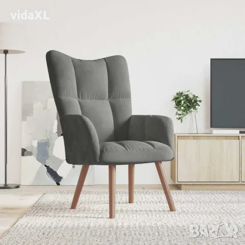 vidaXL Релакс стол, тъмносив, кадифе, снимка 2 - Дивани и мека мебел - 56146851