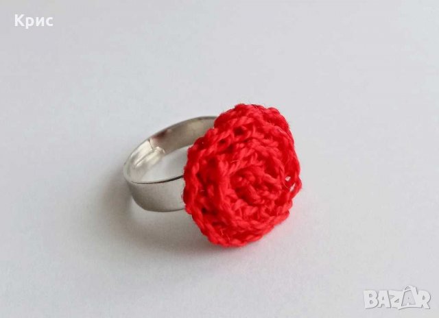 Комплект пръстен и обеци с плетени розички , снимка 2 - Подаръци за жени - 31170635