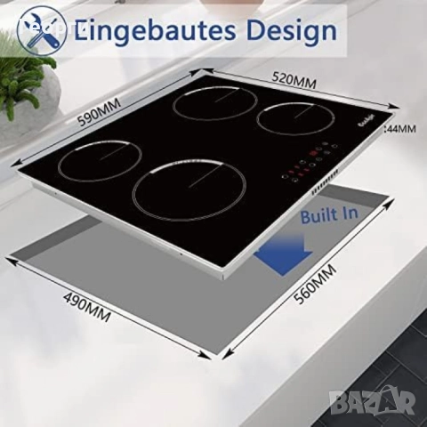 Cooksir CSC-D46001-BB - Стъклокерамичен плот за вграждане с 4 зони, 9 нива на мощност, защита, снимка 5 - Котлони - 52596018