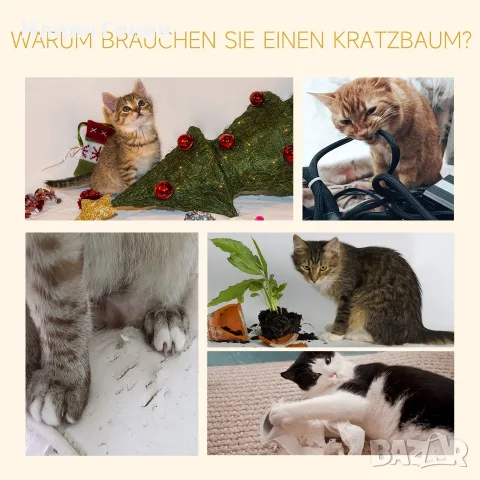 PawHut Дърво за котки с регулируема височина и височина за таван, снимка 5 - За котки - 56149263