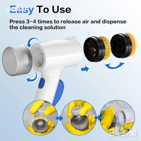 Електрически скрубер със спрей, IPX7 водоустойчива безжична четка за почистване с 5 сменяеми глави, снимка 7 - Други стоки за дома - 48863107
