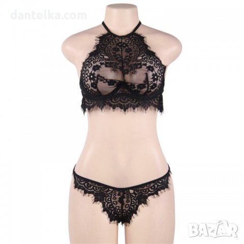 B165 Еротичен комплект от черна дантела в две части, еротично бельо, секси комплект, снимка 4 - Бельо - 38466026