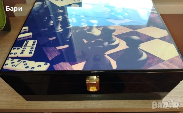 Луксозна кутия с настолни игри шах,табла,карти,домино,зарове, снимка 14 - Антикварни и старинни предмети - 52059605