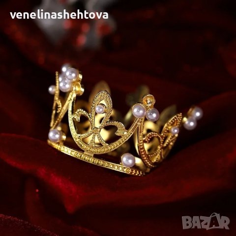 Сребриста и златиста малка коронка тиара с перли топер декорация , снимка 6 - Други - 44197654