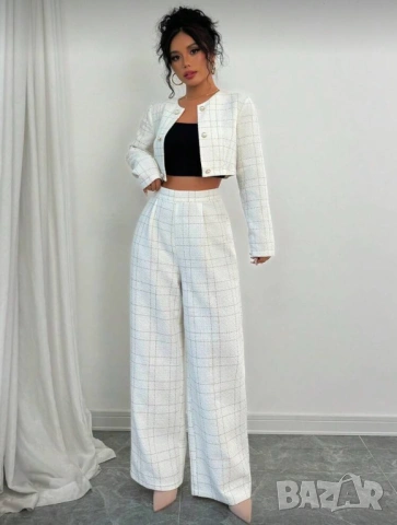 Дамски комплект от късо сако и панталон с висока талия, снимка 4 - Комплекти - 53193085