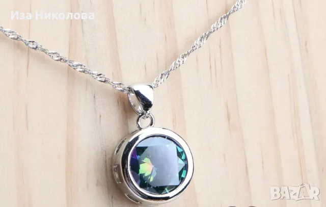 Сребърен комплект с многоцветен сапфир, снимка 4 - Колиета, медальони, синджири - 50316530