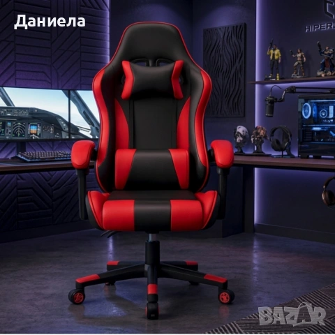 Ергономичен офис и геймърски червен стол – Максимален комфорт за гърба и врата, регулируем, снимка 4 - Столове - 54204531